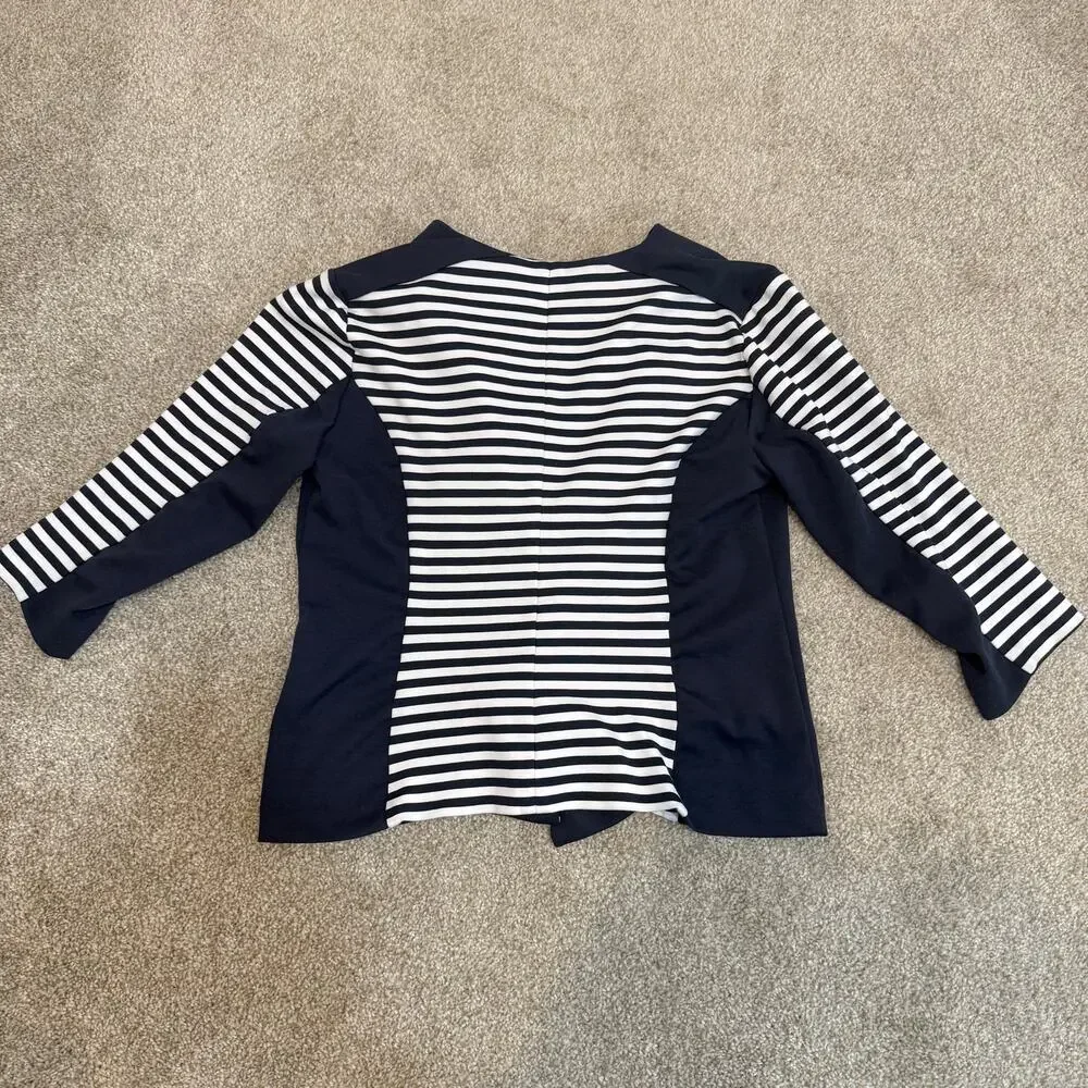 Anne Klein small stripe color block 1/2 sleeve jacket blazer C2 2405